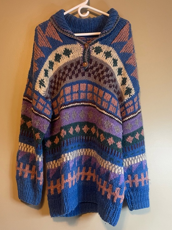 Handmade Sweaters - Handmade Chunky Knit Vibrant Oversized Southwestern Fair Aisle Sweater